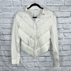 Fringe Detail White Women's Top